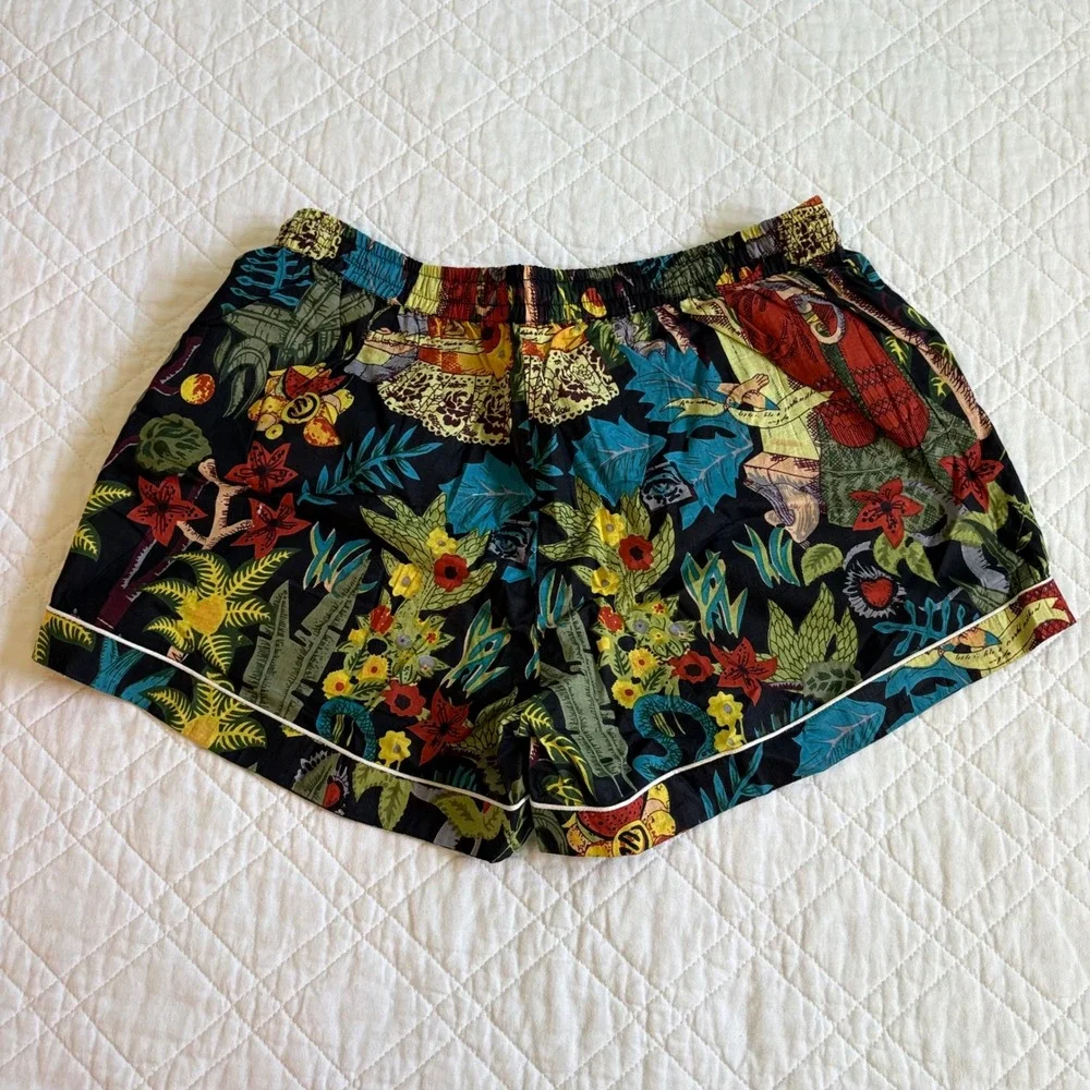 SLV Sur La Vague Frida Kahlo Tropical Jungle Cotton Pajama Set M/L Black Multi‎